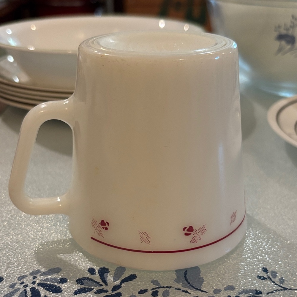 Pyrex White Mug with Red Accents